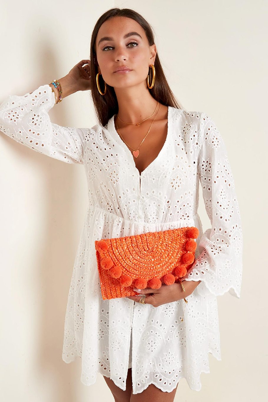 Strandclutch mit Bommeln Rosa Stroh Bild2